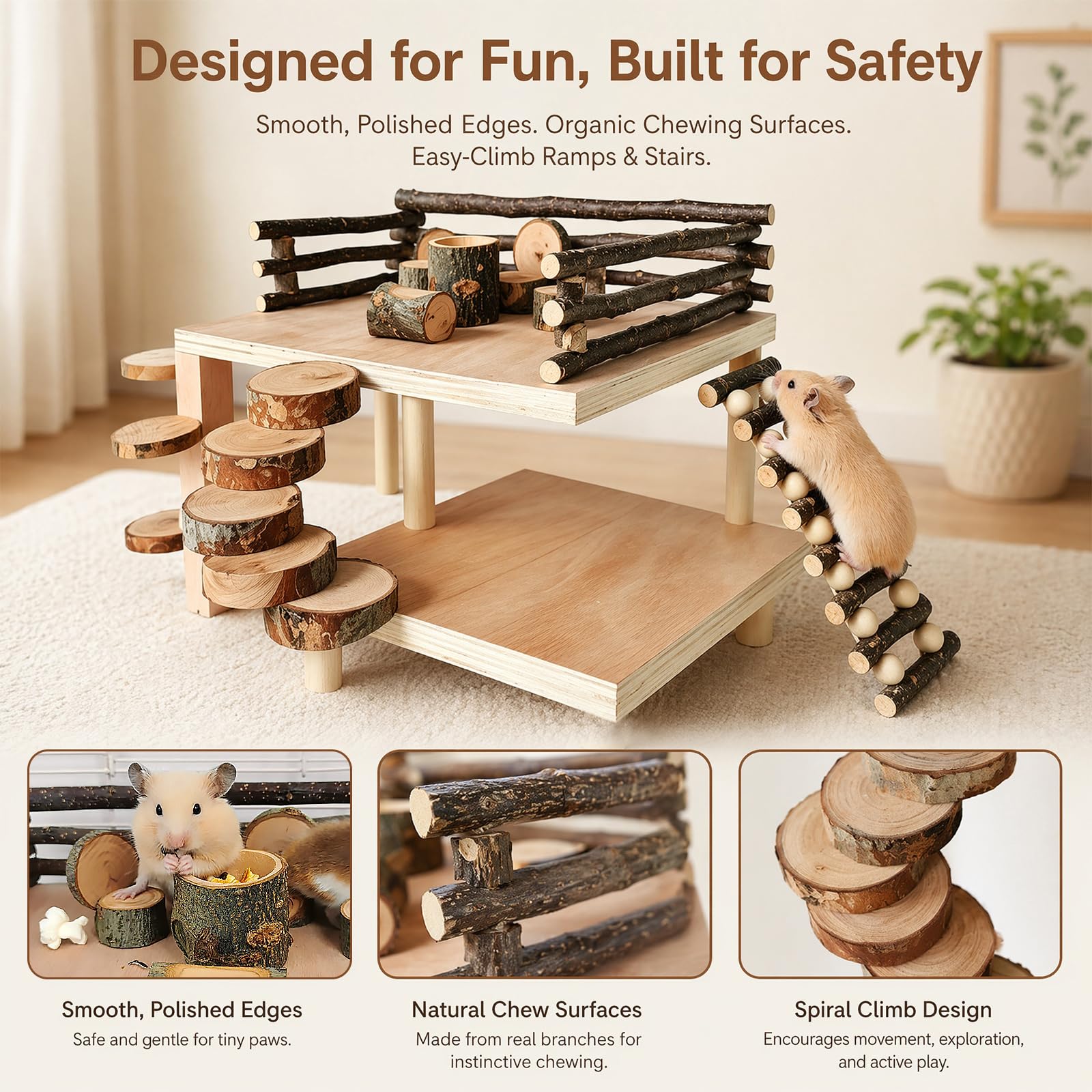 Accesorios para hámster DIY, casa de hámster en bois, plataforma, avec échelle et barrière de sécurité, aire de Jeu Escalade Pour Hamsters, dimensiones 47 × 34 × 22 cm