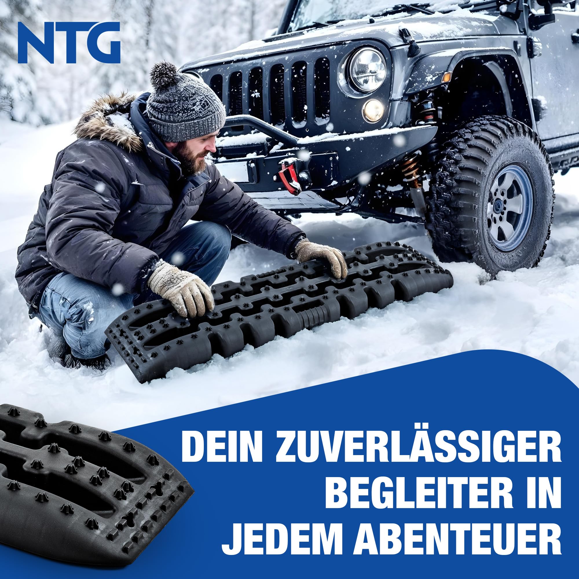 NTG Ensemble de plaques de sable (2 pièces) – Planches de sable robustes pour tout-terrain & aide au démarrage – Capacité de charge de 10 tonnes par paire, 107 x 31 x 6 cm, Noir – Idéal pour 4x4, SUV
