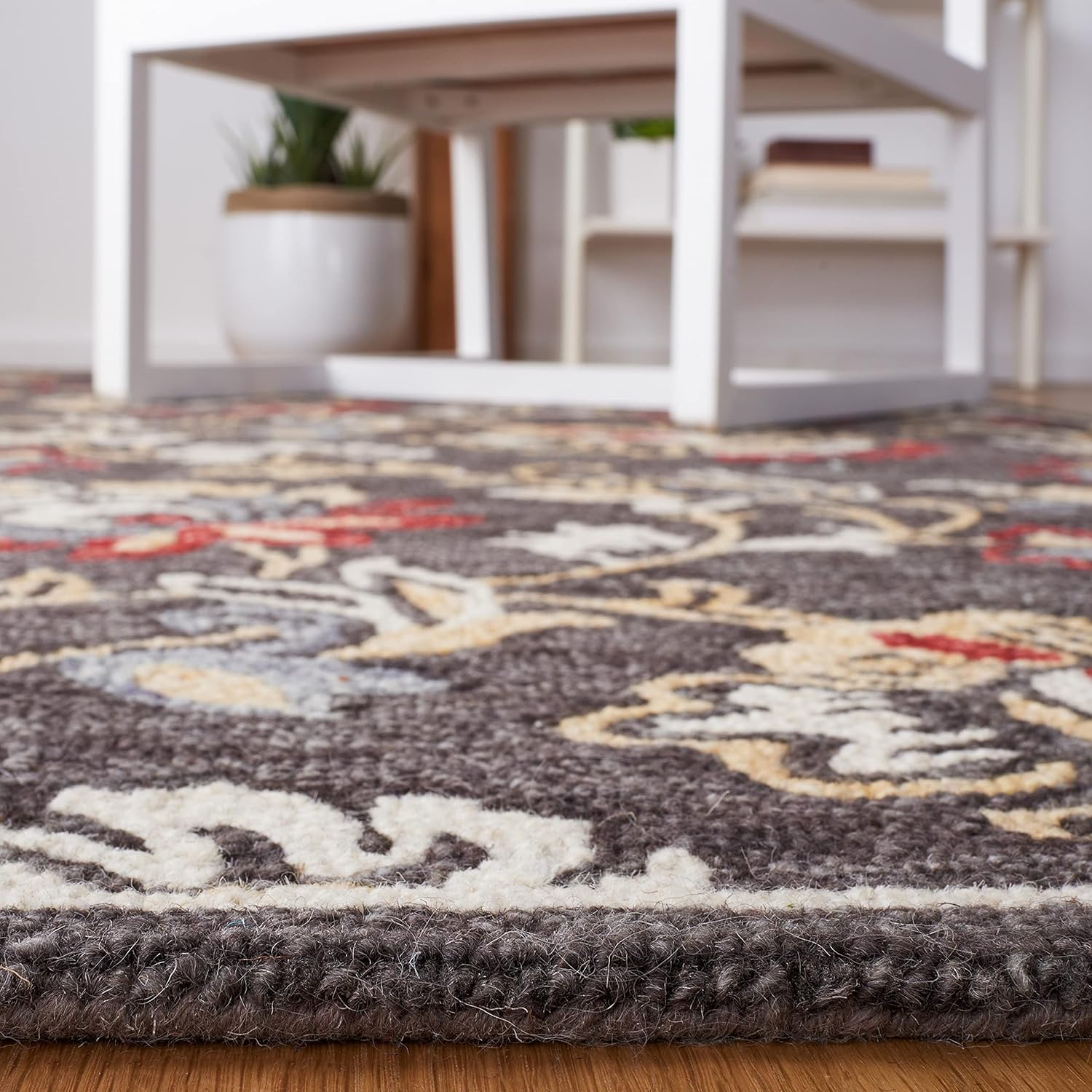 SAFAVIEH Blossom Collection Runner Rug - 2'3" x 8', Dark Grey & Yellow, Handmade Floral Wool, Ideal for High Traffic Areas in Living Room, Bedroom (BLM276Z)