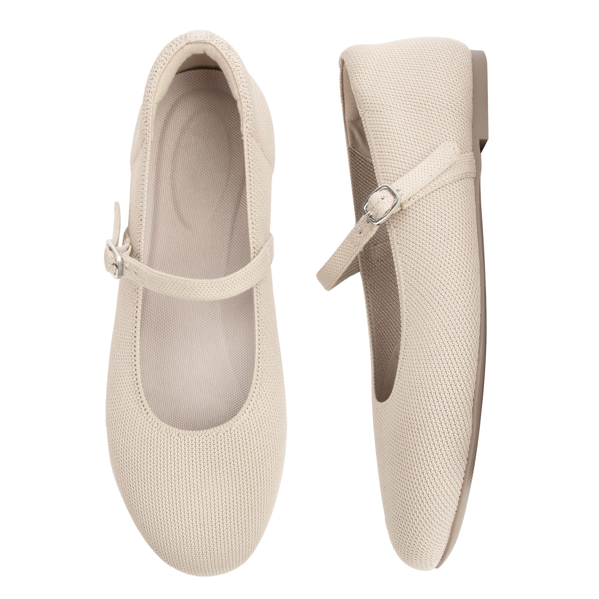 Womens Round Toe Ballet Flats Comfortable Mary Jane Shoes Dressy Slip On Knit Flats Adjustable Straps Washable Flats