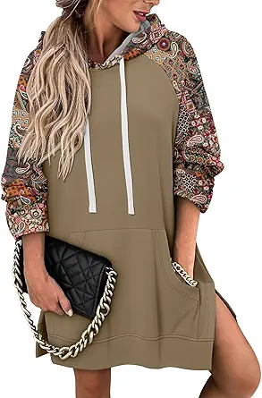 KISSMODA Women Hoodies Dress Long Sweatshirts Dress Raglan Sleeves Oversized Sweatshirts with Pocket 2025 Fall Winter Trendy