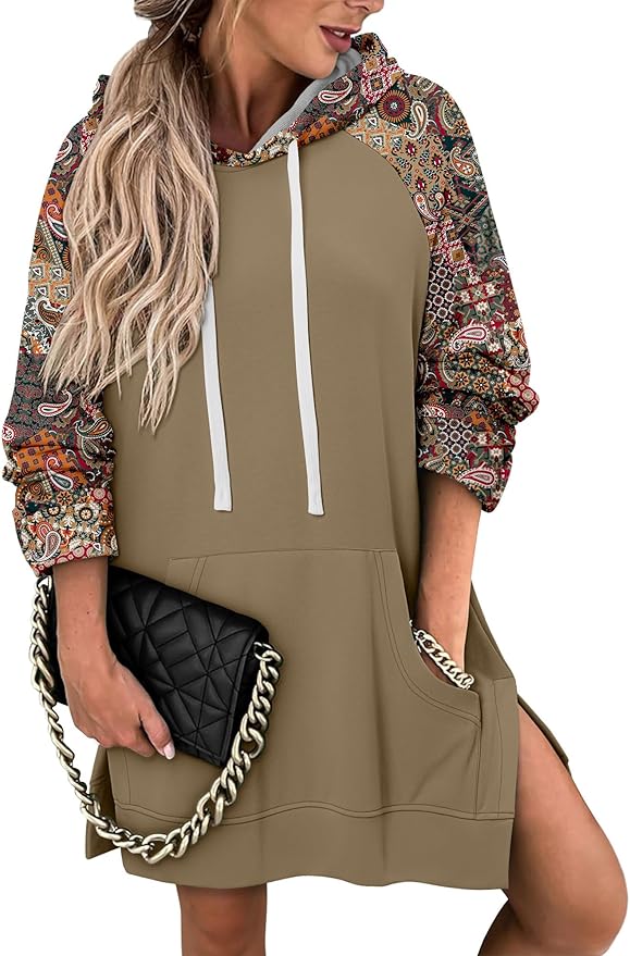 KISSMODA Women Hoodies Dress Long Sweatshirts Dress Raglan Sleeves Oversized Sweatshirts with Pocket 2025 Fall Winter Trendy