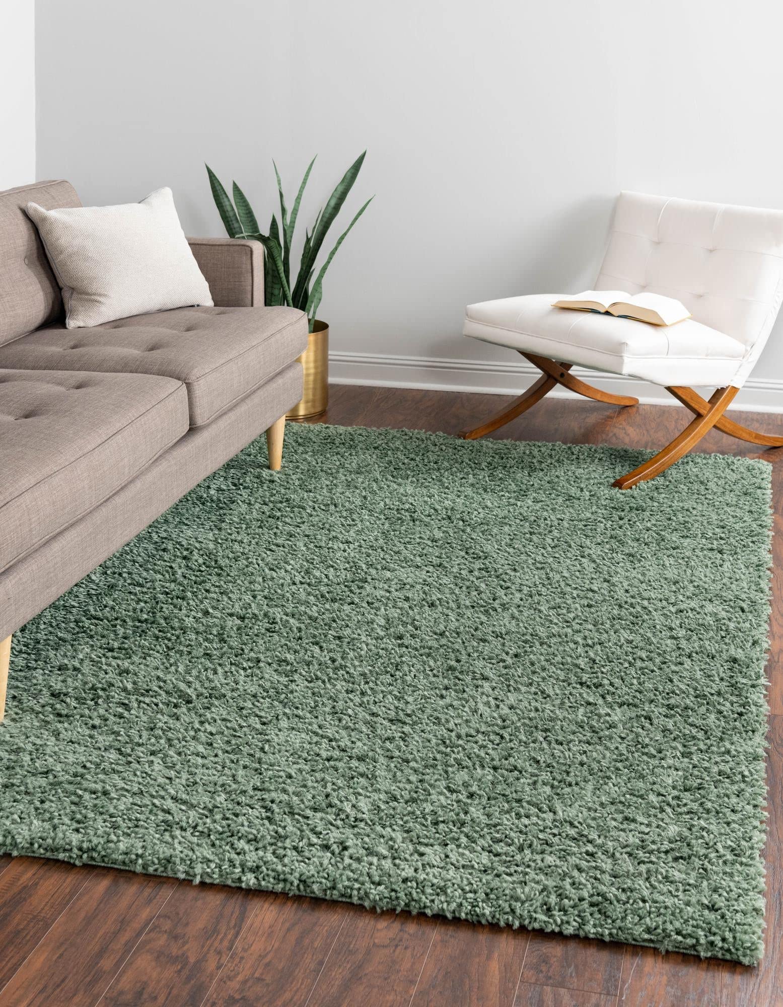 Rugs.com Zermatt Shag Collection Rug – 5' x 8' Sage Shag Rug Perfect for Bedrooms, Dining Rooms, Living Rooms