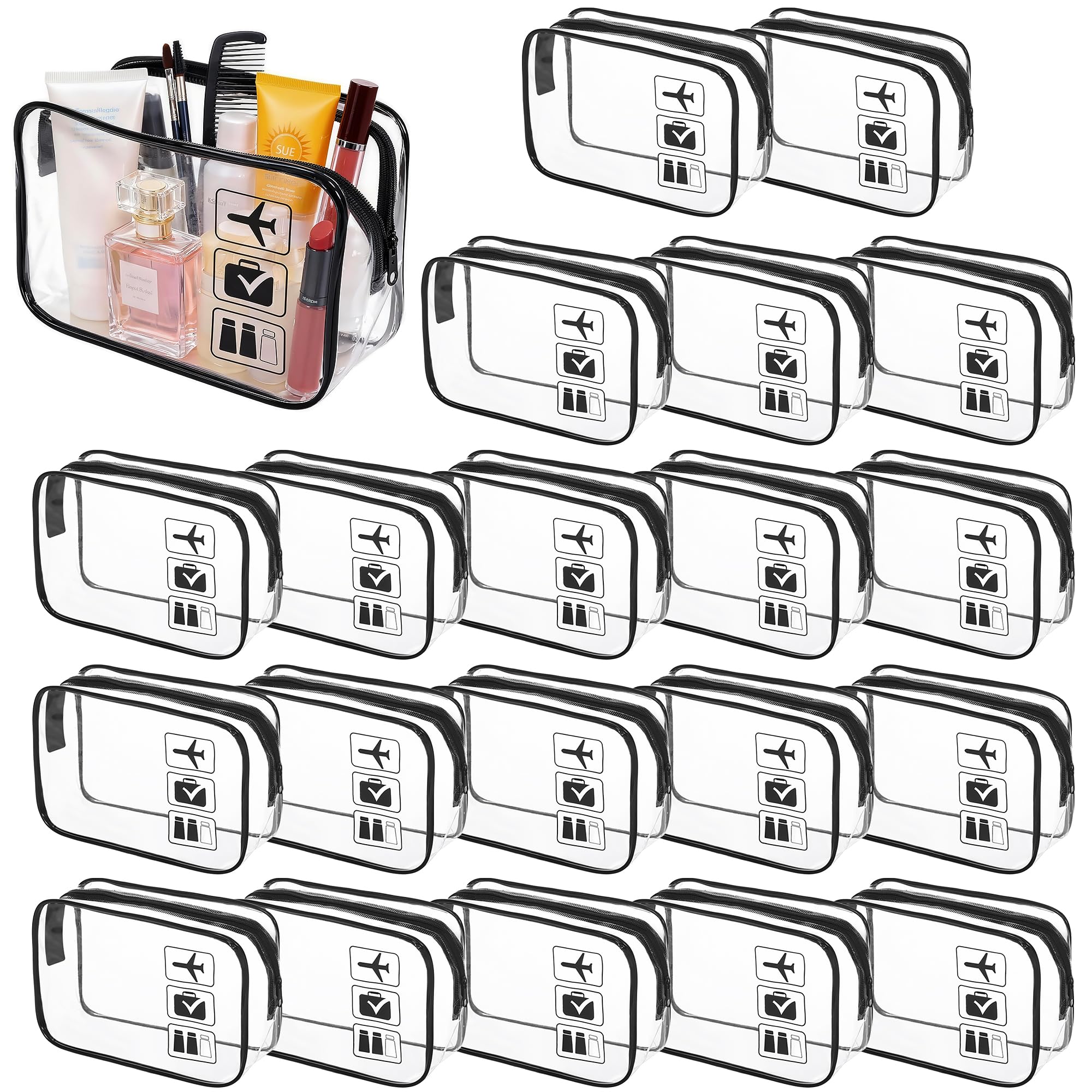 Lot de 20 trousses de toilette de voyage transparentes approuvées par la TSA pour homme et femme (noir)