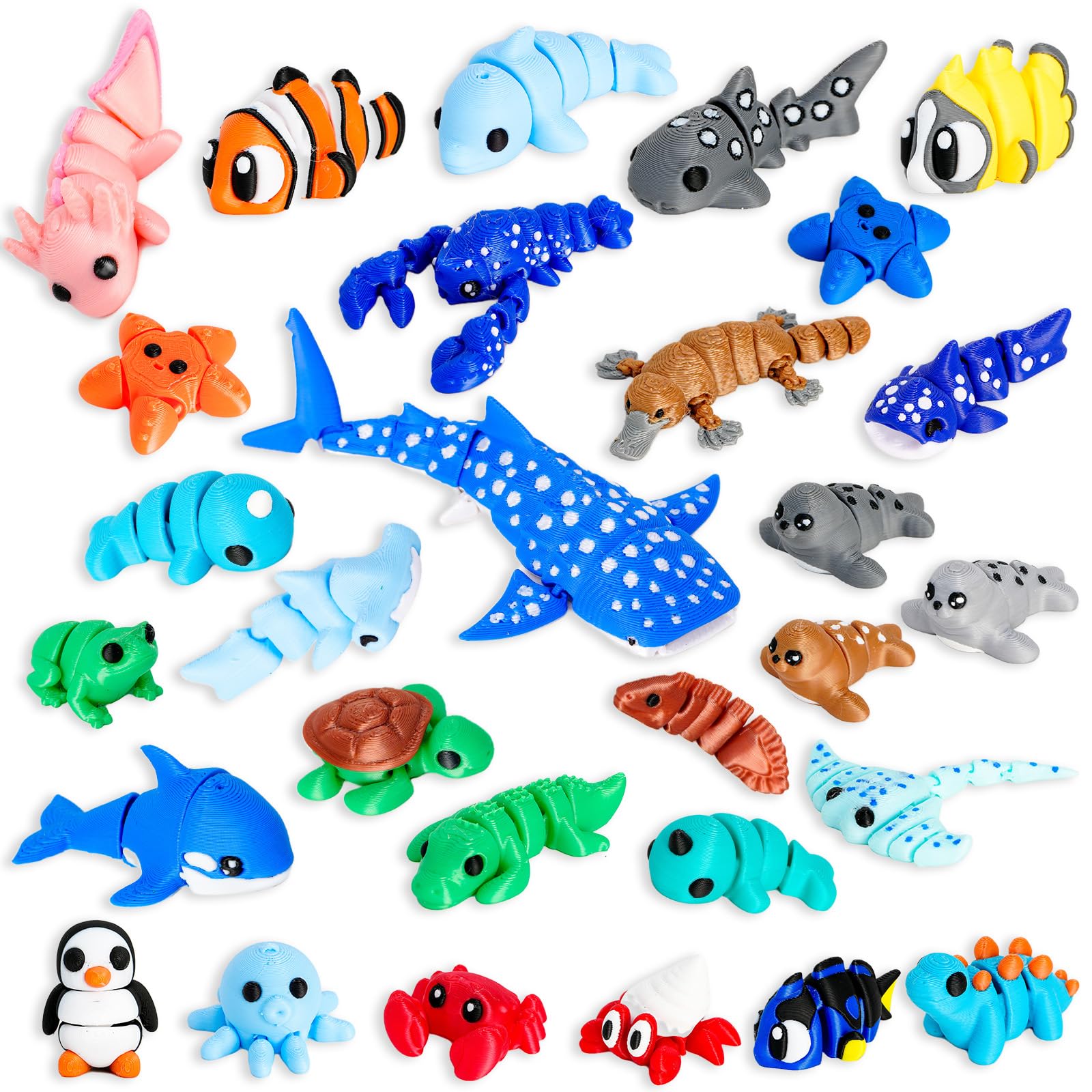 RumonZS 30 Pack Mini Random 3D Printed Animal Statues Figurines Set Movable Joints Surprise 3D Printed Animals Cute Desk Decor Party Favors for Adults Home Office Desk Decoration Display