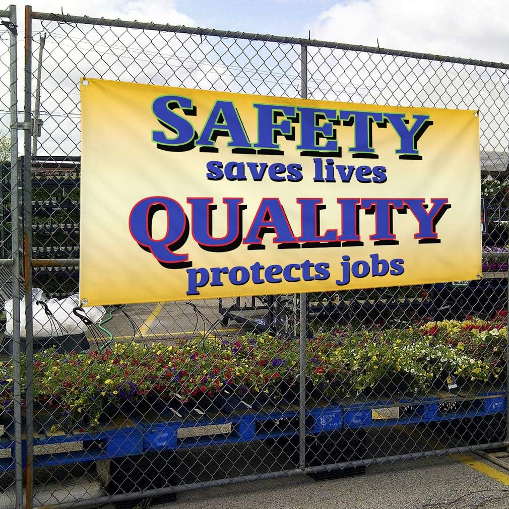 Vinyl Banner Multiple Sizes Safety Saves Lives Quality Protects Jobs C Industrial & Craft Outdoor Weatherproof Industrial Yard Signs White 4 Grommets 16x40Inches