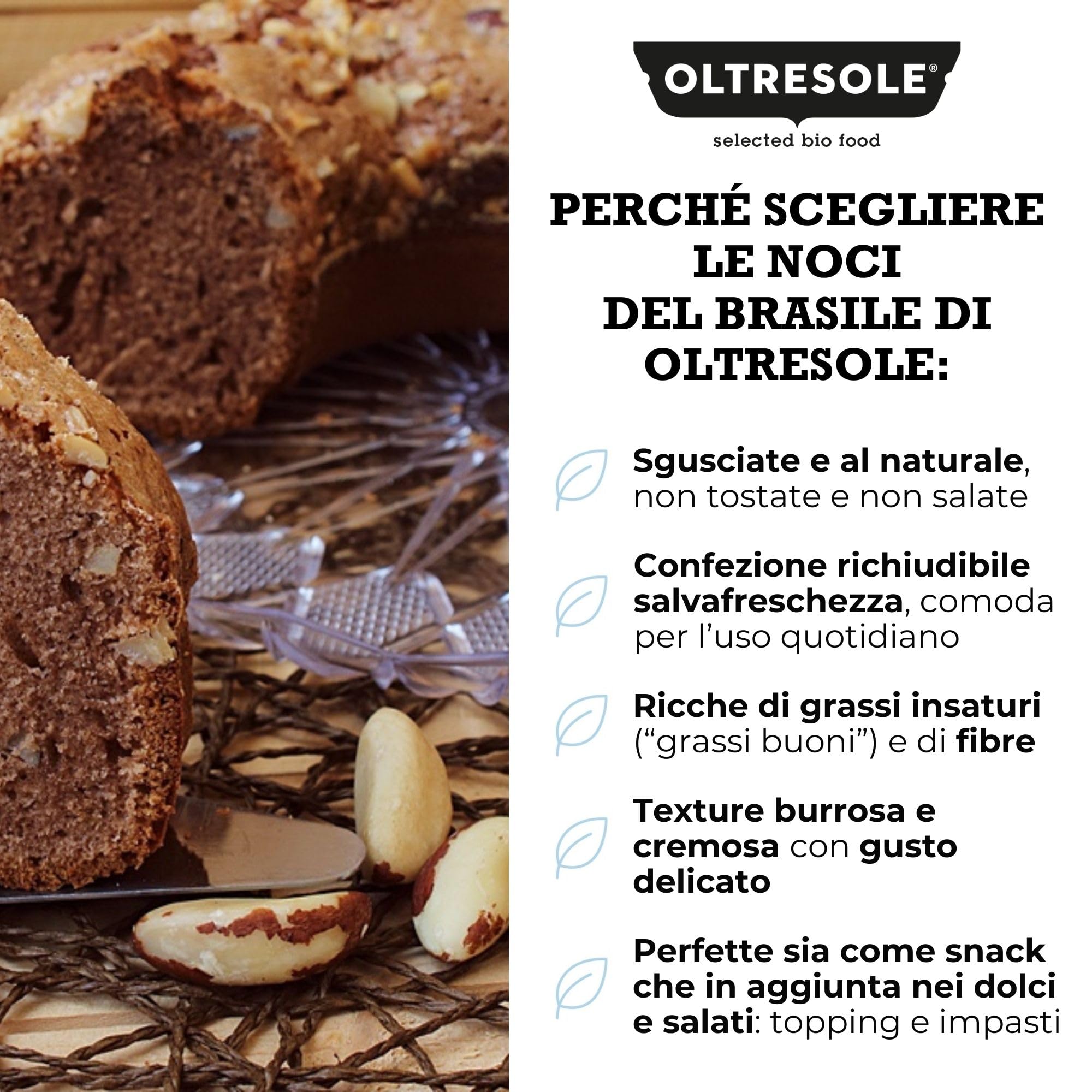 Oltresole, Noci del Brasile Crude Sgusciate 1 Kg, Frutta Secca Naturale Senza Sale, in Barattolo Richiudibile, Snack Salutare dal Gusto Burroso