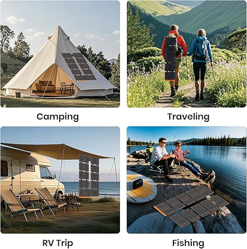 Miniatura 6 de FlexSolar Panel solar portátil de 100 W - 24% de alta eficiencia, IP67 impermeable, salida QC3.0 USB-AUSB-CCC para pequeñas centrales eléctricas,