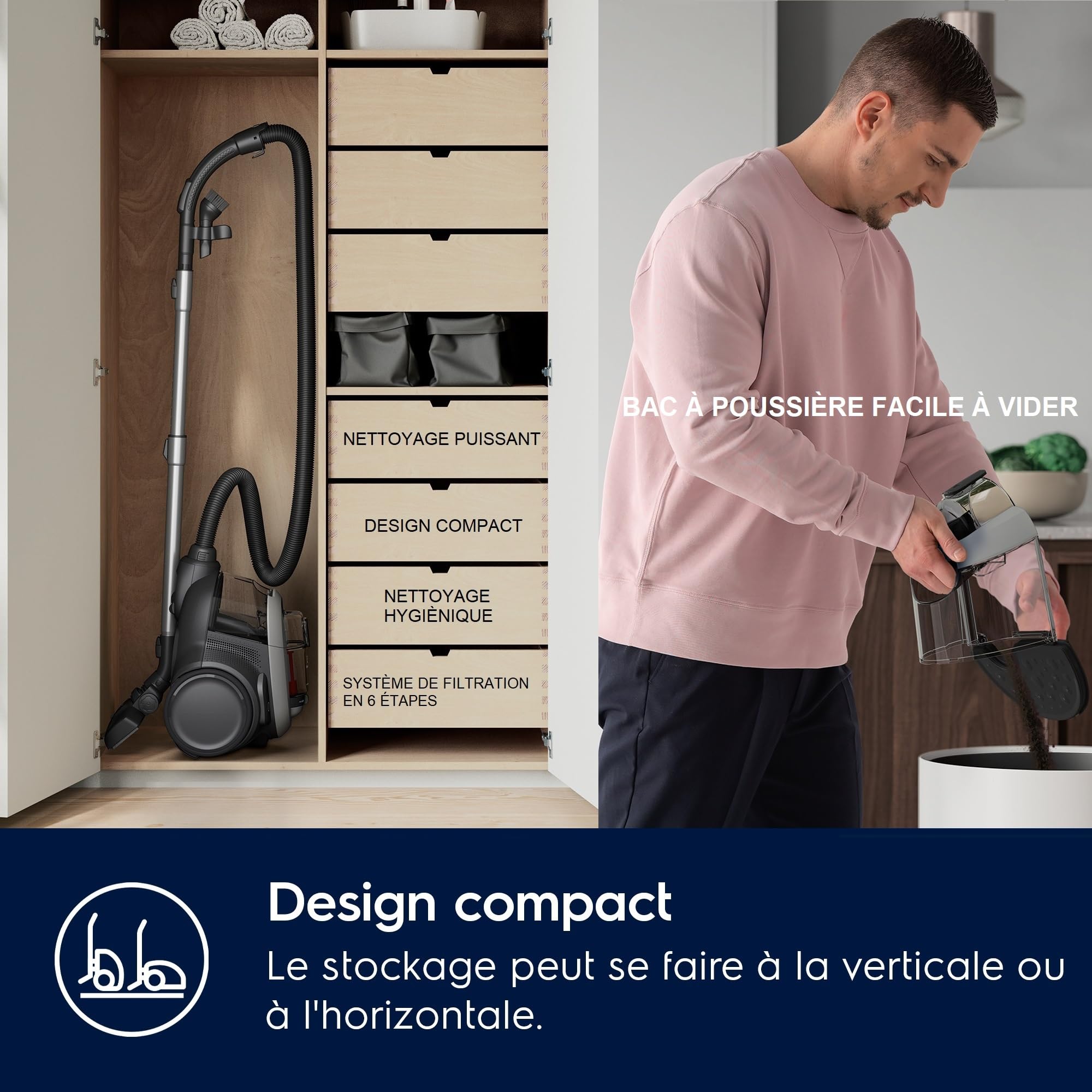 Electrolux Animal 600 EL61A4UG, Aspirateur Traineau sans Sac, Accessoires Poils d'animaux, 6 étapes de Filtration, Gain de Place, Technologie Cyclonique, Gris
