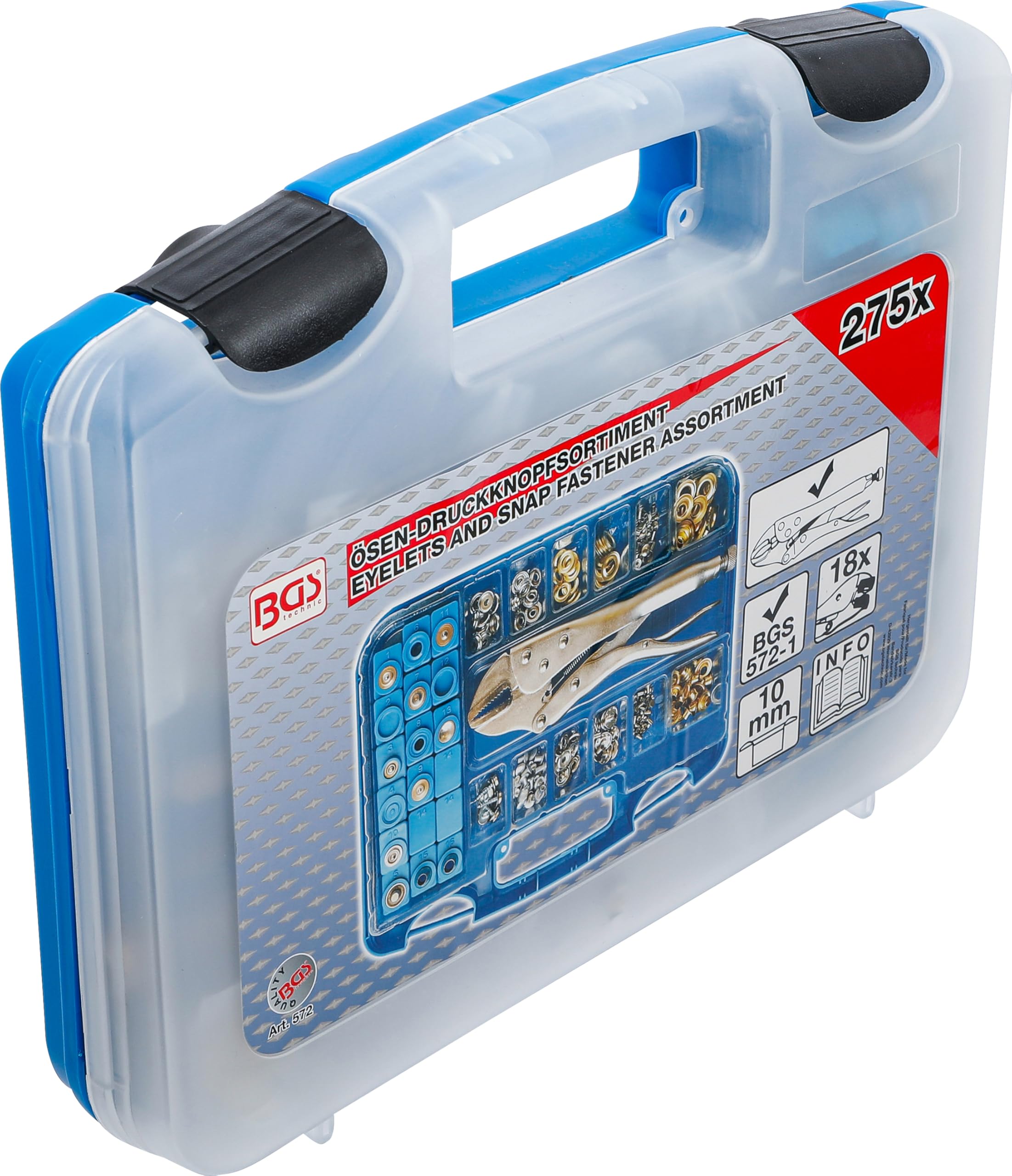 BGS 572 | Assortimento c/pinza autobloccante e occhielli | 275 pz.