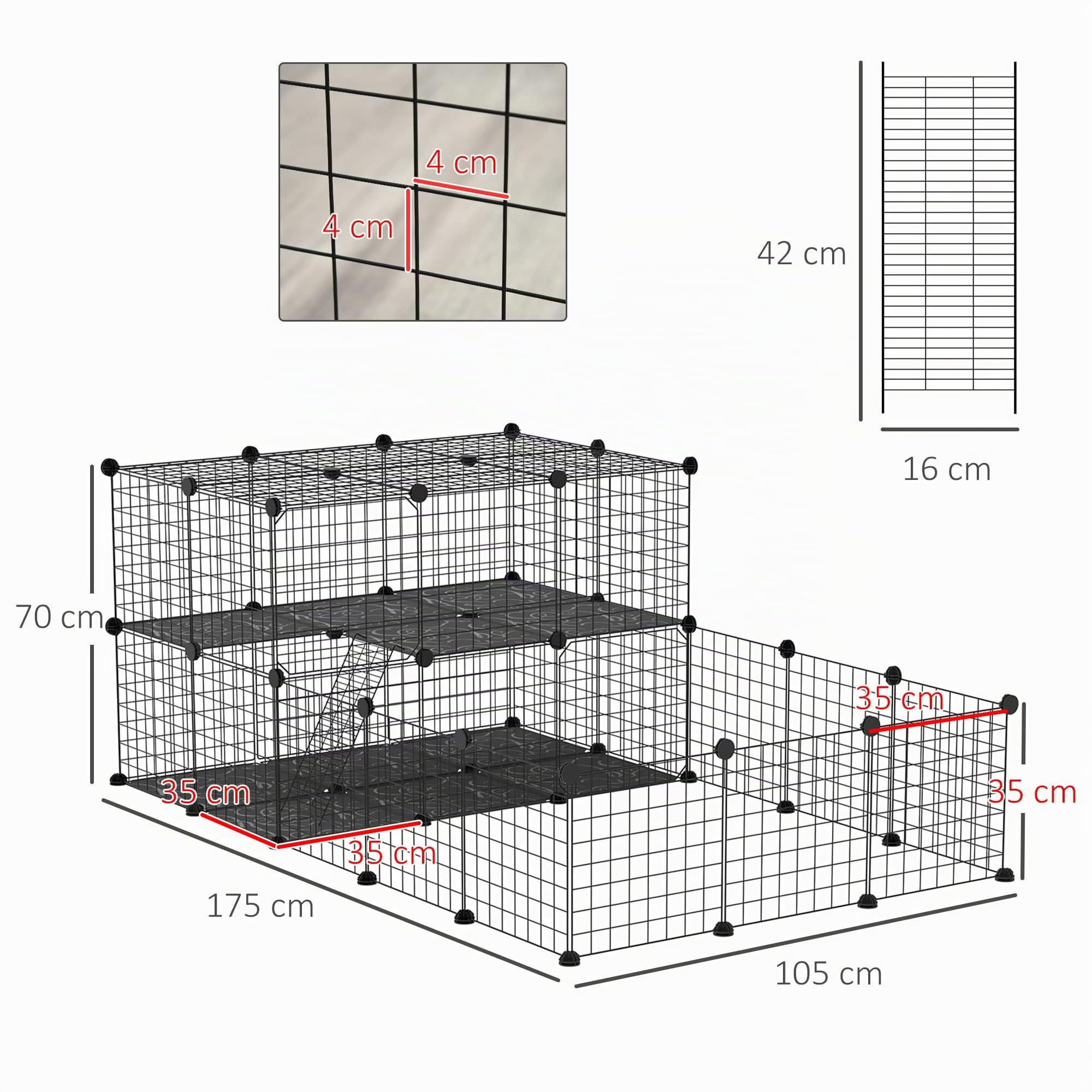 PawHut Enclos pour Petits Animaux Parc pour Chiot clôture pour Animaux domestiques modulable DIY 47 Panneaux Noir