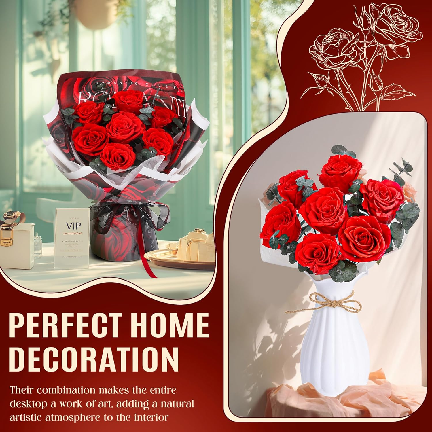 NYSALLA 7 Forever Flowers for Delivery,Preserved Flowers Roses Bouquet,Sophisticated Packaging Preserved Flower Bouquet for Mother's, Mom,Wife Anniversary Birthday Gifts or Room Decor