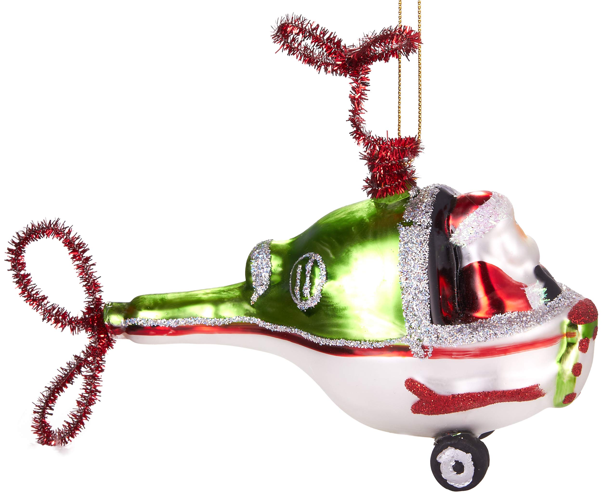 BRUBAKER Juego de 3 bolas de Navidad de Papá Noel en viajes, pintadas a mano, con moto, avión y helicóptero, decoración para árbol de Navidad de cristal soplado a mano, decoración