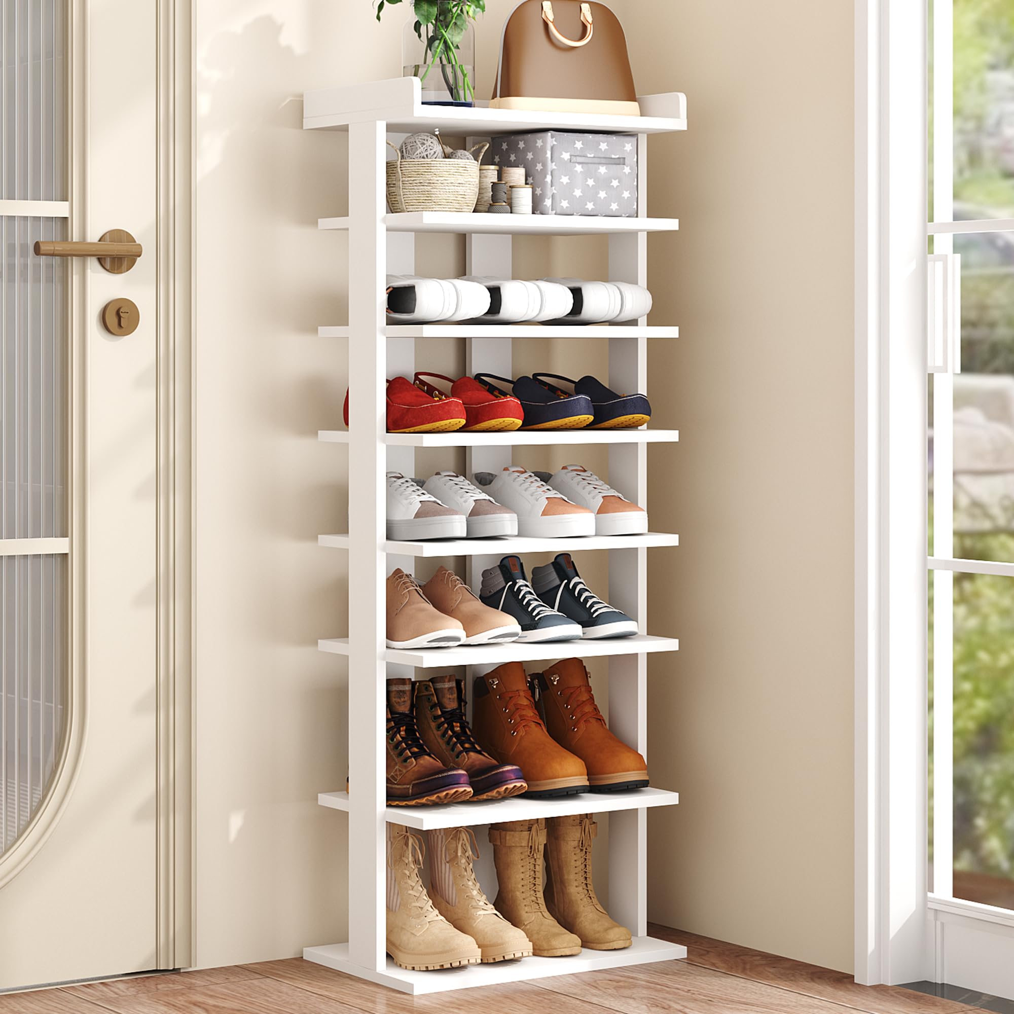 HOMEFORT 7-Tier Wood Shoe Rack, Double Rows 7-Tier Shoe Shelf