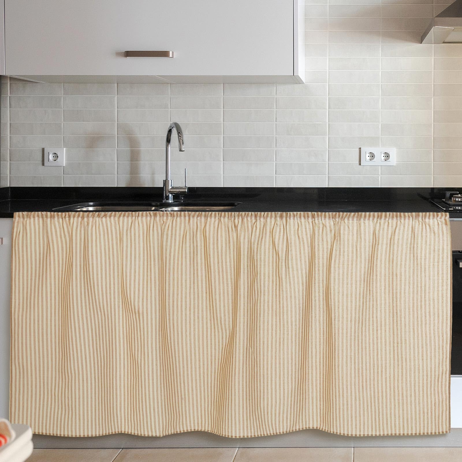VitalCozy Cabinet Curtains 28" W x 51" L Sink Skirt for Bathroom Kitchen Brown Stripes Cabinet Curtains for Classroom Home Farmhouse Rustic Drape Under Desk Privacy Drape for Laundry Room-image-23