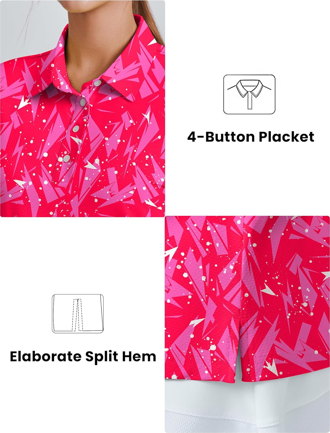 PINSPARK Womens 4 Buttons Golf Polo Shirts UPF 50+ Quick Dry Athletic Tennis Tops Collared Pickleball T Shirt - Image 5