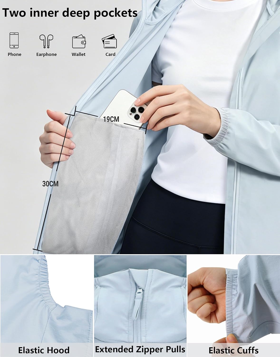 Light Weight Zip Up Sun Hoodie Women, Light Summer Jacket Women with Pocket for Fishing Hiking