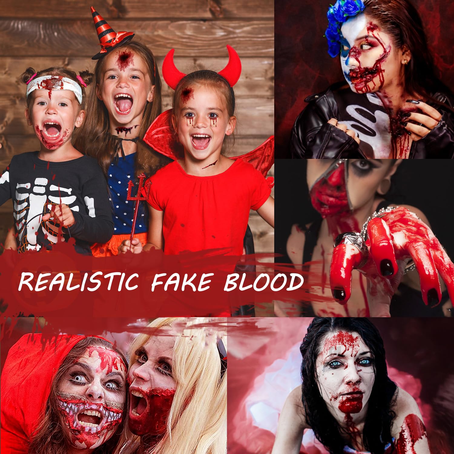 Fake Blood Set, 2.1oz Fake Blood Spray and 2.1oz Dripping Blood and 1.41oz Coagulated Gel Blood, Halloween Washable Fake Blood Makeup for Clothes, Zombie, Vampire Cosplay & Dress Up
