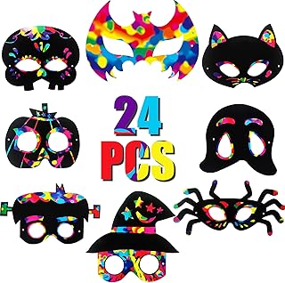 Funnlot Halloween Crafts for Kids 24 Pcs Halloween Scratch Mask Halloween Scratch Art Masks Halloween DIY Crafts Activities Halloween Scratch Witch Spider Shapes Halloween Party Games for Kids
