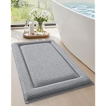 Color&Geometry 24x17 Memory Foam Bath Mat, Light Gray Bathroom Rugs Soft Absorbent Chenille Bath Rug, Non Slip Bath Mats for Bathroom, Thick Shower Mats, Light Gray