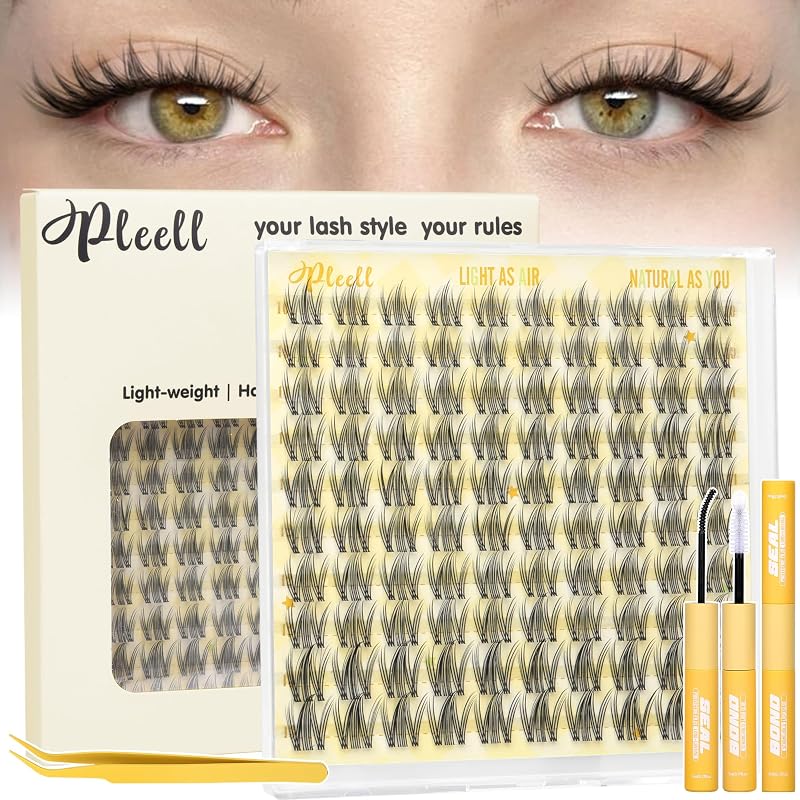Kit de cílios em tufos Pleell com curvatura CC, 10–13 mm, cola e pinça