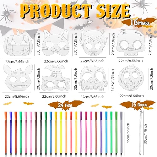 Miniatura 3 de Juego de 16 máscaras de animales DIY, máscara para colorear de gato, máscara de fiesta de gato con 24 piezas de bolígrafo de acuarela, máscara en