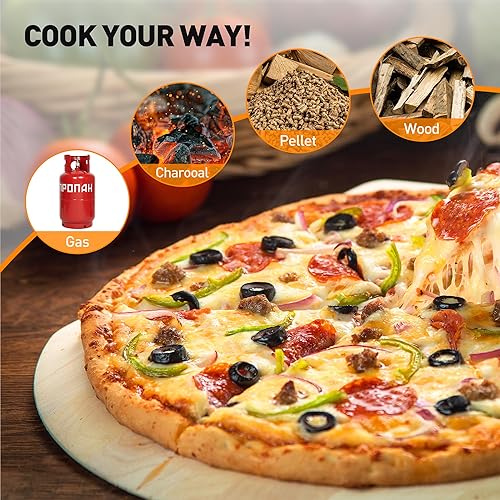 Miniatura 5 de Horno de pizza al aire libre, horno de pizza de pellets de leña de 12 pulgadas, termómetro integrado, portátil de acero inoxidable para cocinar