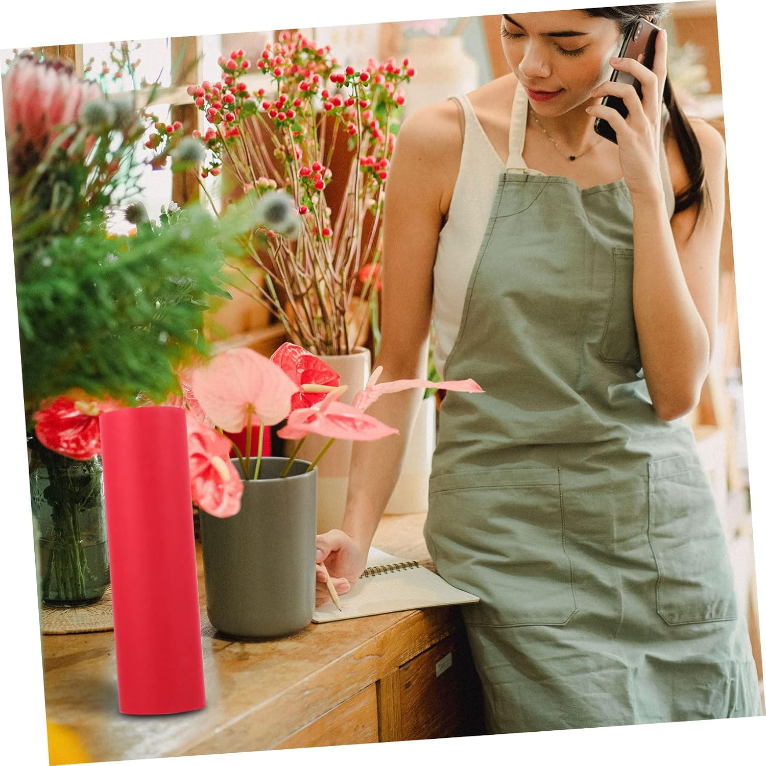 Yardenfun 1 Roll Red Kraft Wrapping Paper for DIY Crafts Wrapping Flower Bouquets Durable Decorative Paper for Handicrafts Packaging