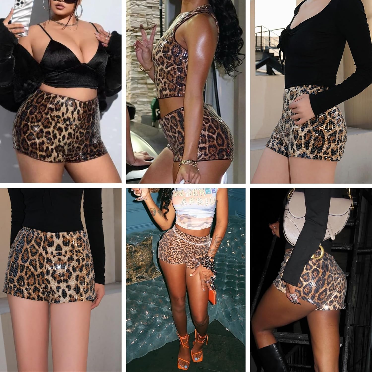 JUMISEE Women’s Glitter Sequin Leopard Shorts Sexy Skinny Mid Rise Hot Pants Y2K Party Club Booty Shorts - Image 5