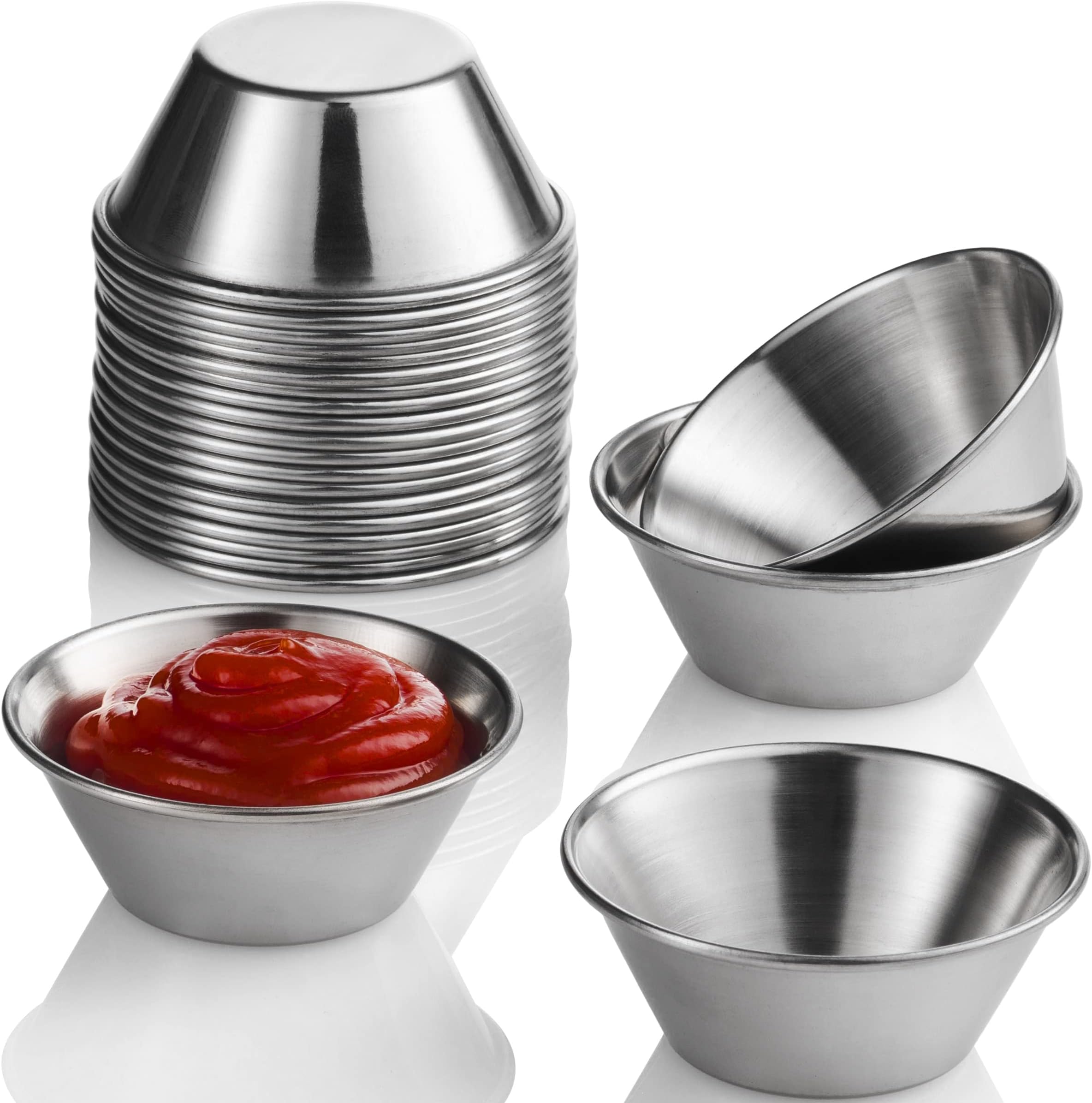Small Sauce Cups, Stainless Steel Ramekin Dipping Sauce Cup, Commercial Grade Individual Round Condiment cups (24 of 1.5 oz.)