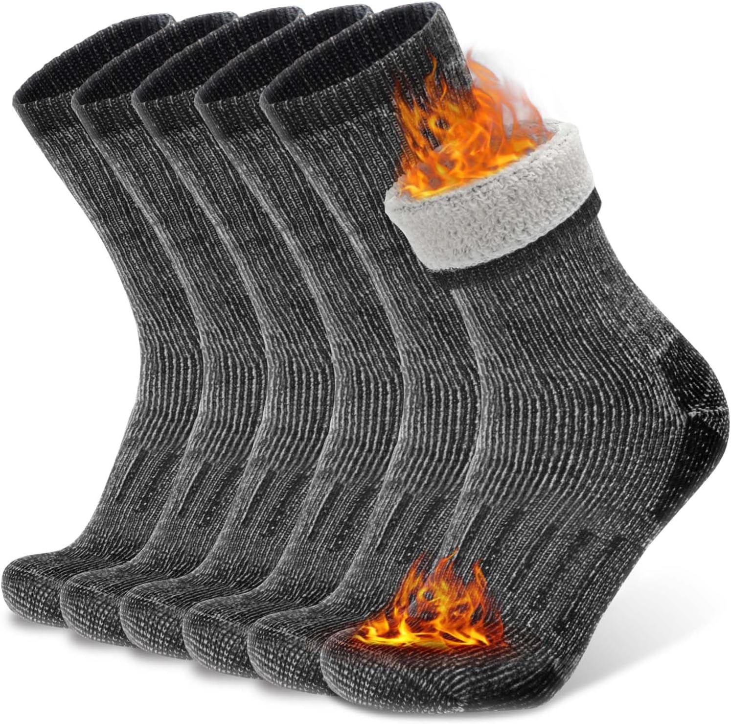 Busy Socks 3 Pack Crew Merino Wool Hiking Socks for Men Women Winter Thick Warm Thermal Cushioned Moisture Wicking Boot Sock