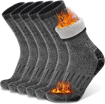 Busy Socks 3 Pack Crew Merino Wool Hiking Socks for Men Women Winter Thick Warm Thermal Cushioned Moisture Wicking Boot Sock
