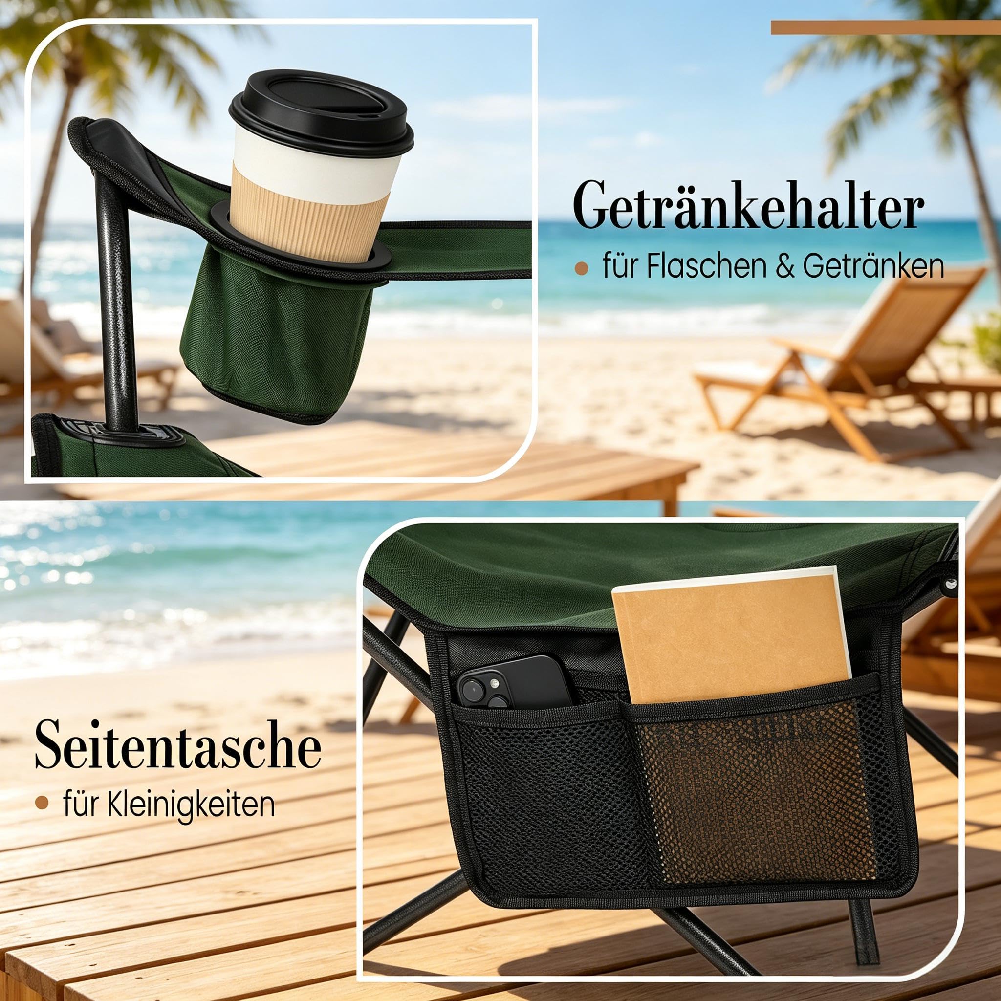 vutizal Ergonomiczne krzesło składane z wysuwanym podnóżkiem, przenośne krzesło kempingowe do wędkowania i relaksu, wygodny leżak na plażę, do ogrodu i na balkon, stabilne do 150 kg