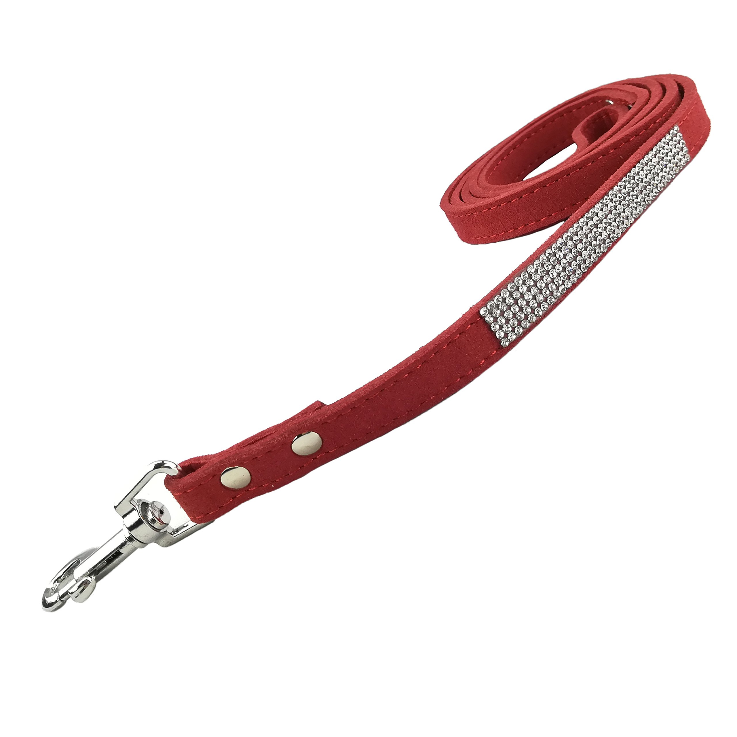 Newtensina Pets Leashes Suede Soft Puppies Leash Dog Lead with Diamante for Dogs - Red