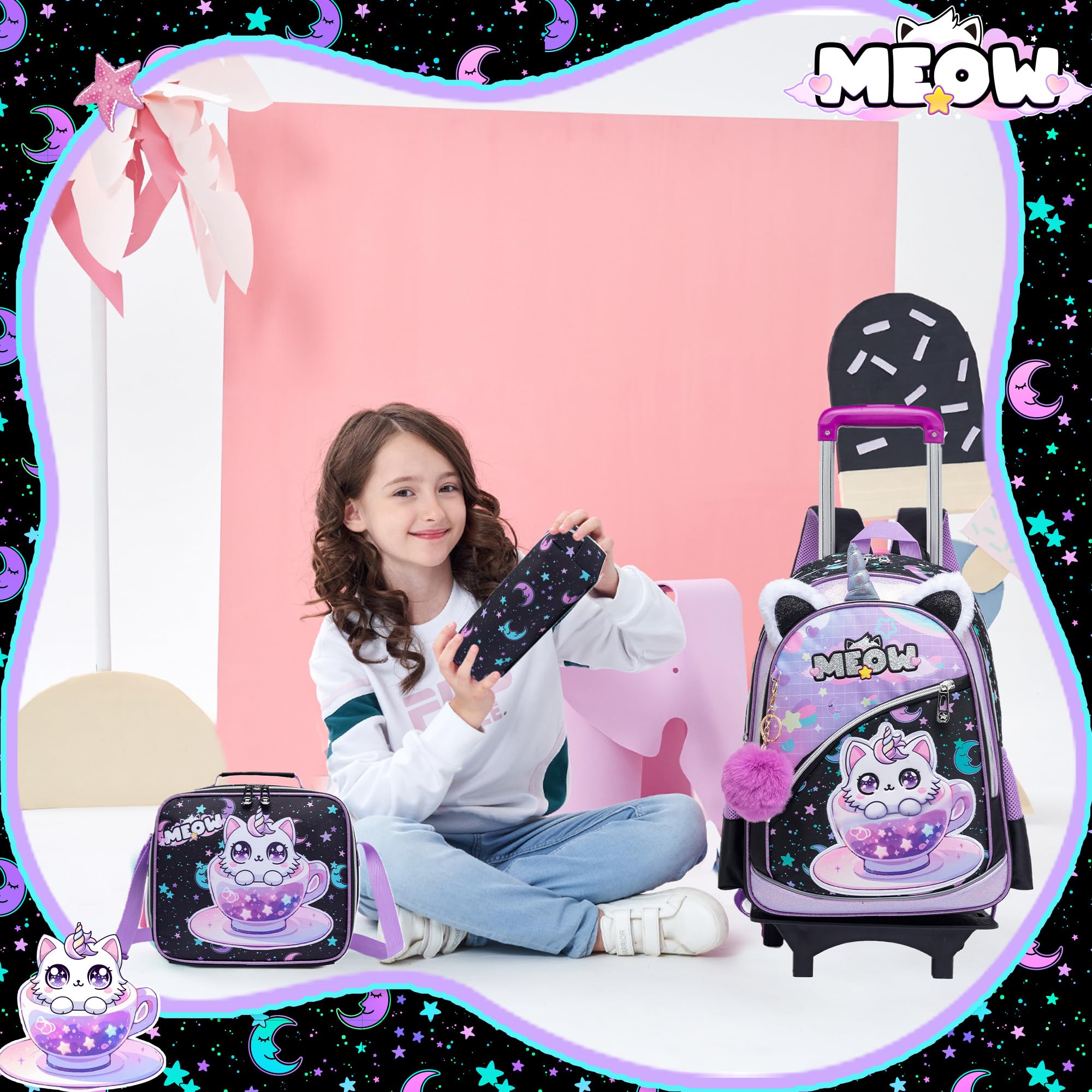 Borsa Pop It Fidget Toys per ragazze, 40,6 cm, zaino per la scuola primaria, pop, unicorno, Push Bubble Sensory, Squeeze Squeeze, borsa arrotolabile, adatta per bambini primari e asilo.