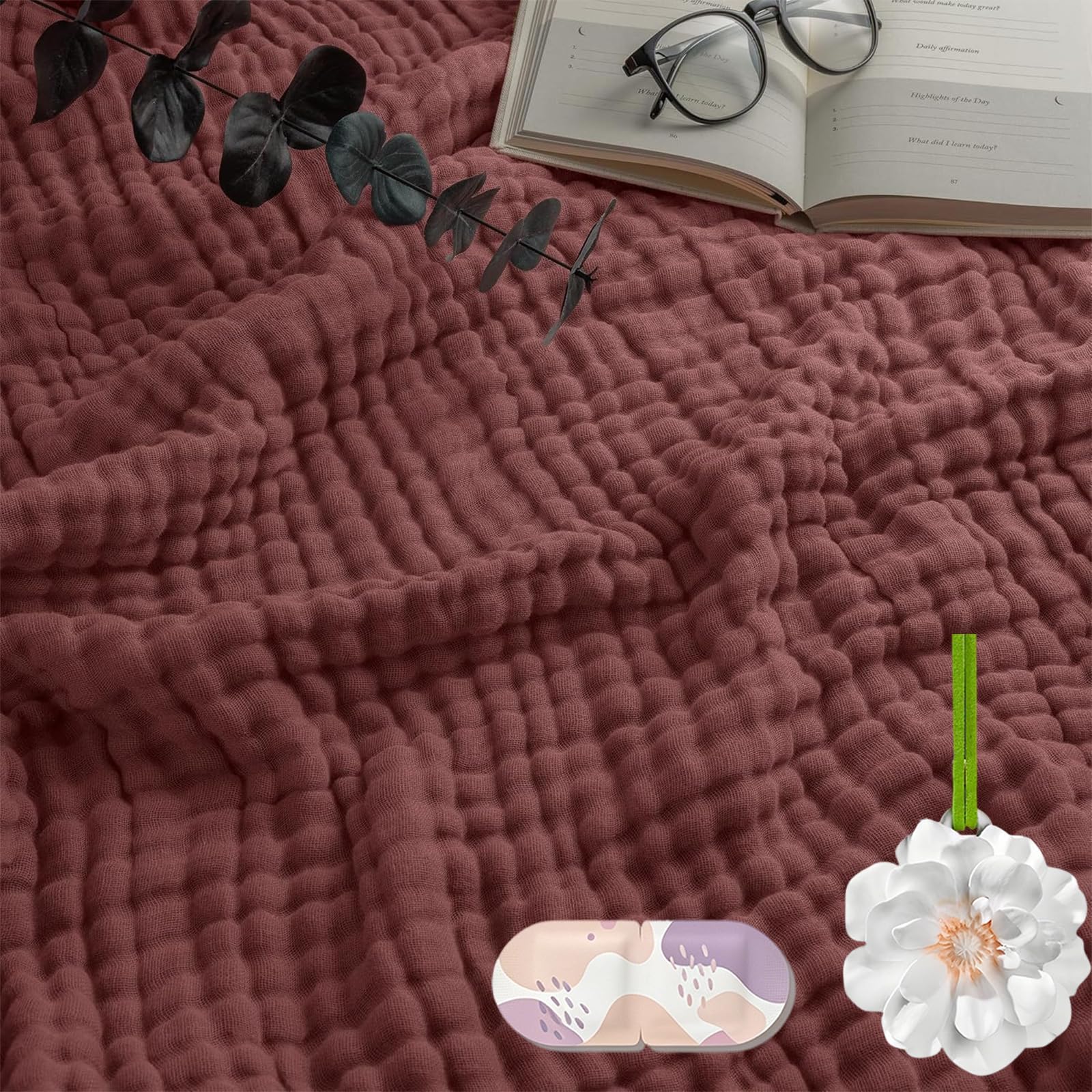 Jmwub 2026 New Soft Muslin Blanket, 100% Natural Cotton Cooling Blanket, 4-Layer Breathable and Lightweight Throws for Sofas Couch Decor, No Sweating on Hot Nights (1PC-K,130 * 150)