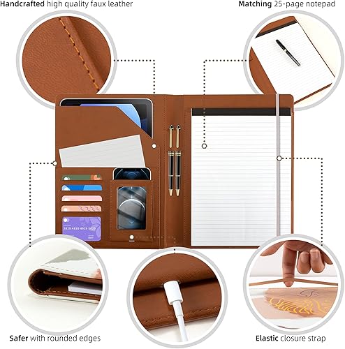 Miniatura 3 de Portafolio Folio Carpeta Portafolio con Bloc de Notas-Bolsillo Portatarjetas de Visita Marrón Imitación PU Cartera