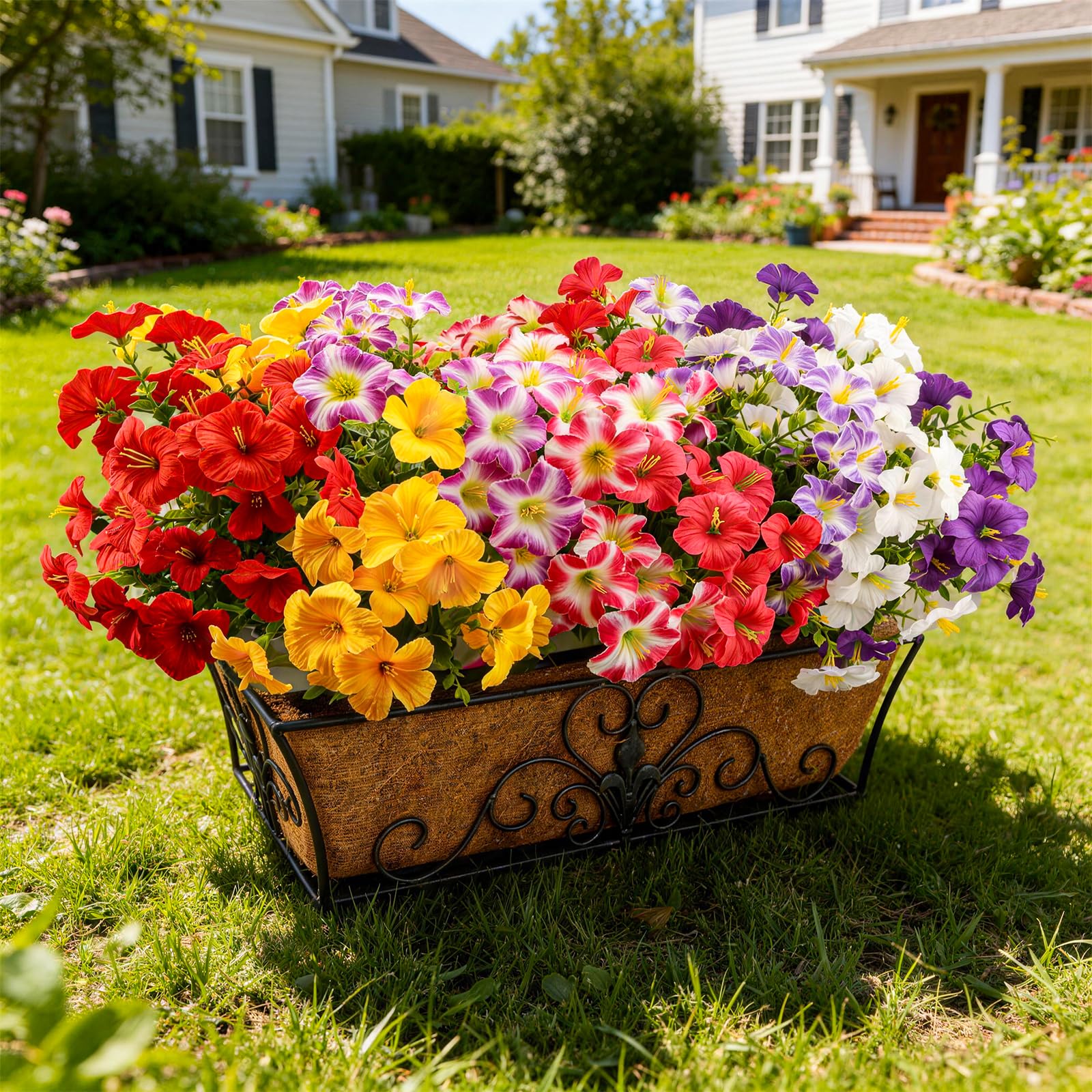 Artificial Flowers for Outdoors Fake Plants Outside, 16 Bundles Silk Morning Glory with Eucalyptus, UV Resistant Realistic Faux Flowers for Planters Porch Patio Garden Balcony Decor (8 Color)