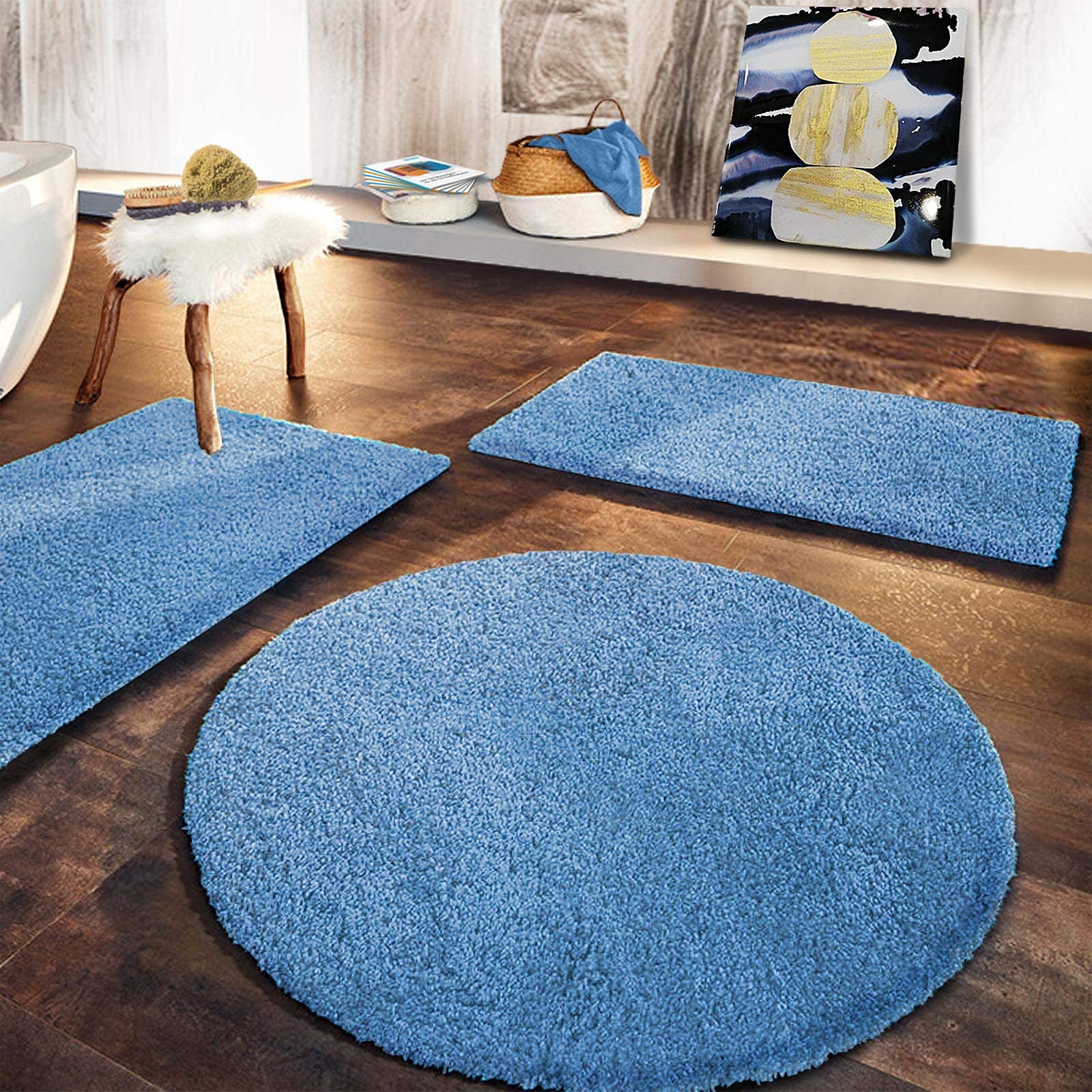 Floordirekt Sky Soft - Alfombrilla de baño (rectangular, redonda, extraesponjosa, antideslizante y de secado rápido, muchos colores y tamaños (70 x 120 cm, azul claro)