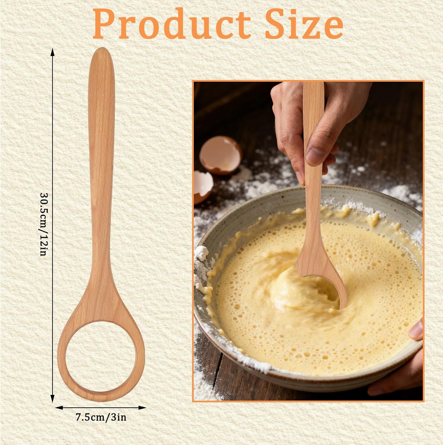 Danish Dough Whisk, Wooden Bread Whisking Tool for Mixing, Sourdough Whisk for Mixing Egg Pizza Bread Baking Tools and Supplies - Image 2