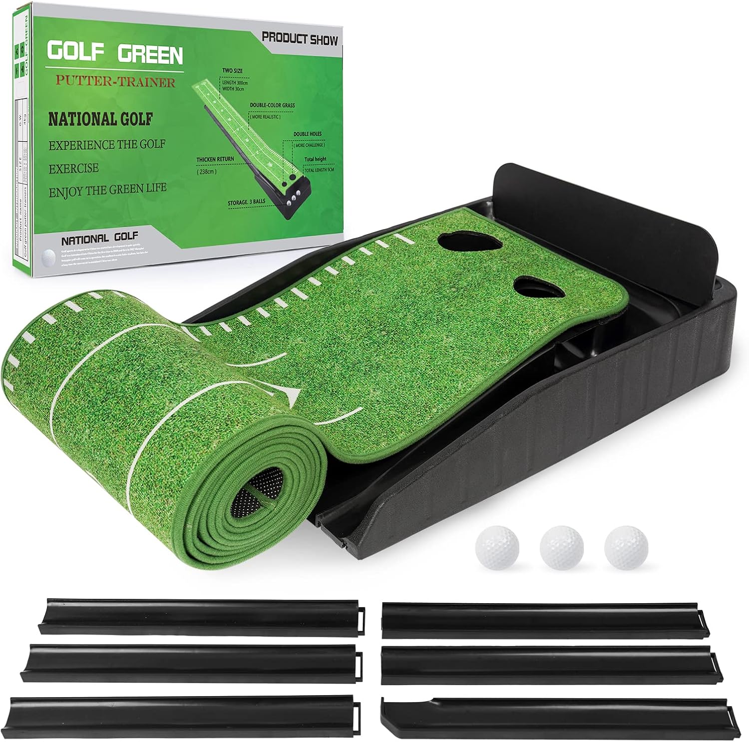 Seizeen Golf Putting Mat Indoor Putting Green Set with 2 Holes & Ball Return Track