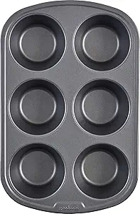 GoodCook Everyday Nonstick Steel Jumbo Texas Muffin Pan, 6-cup, Gray