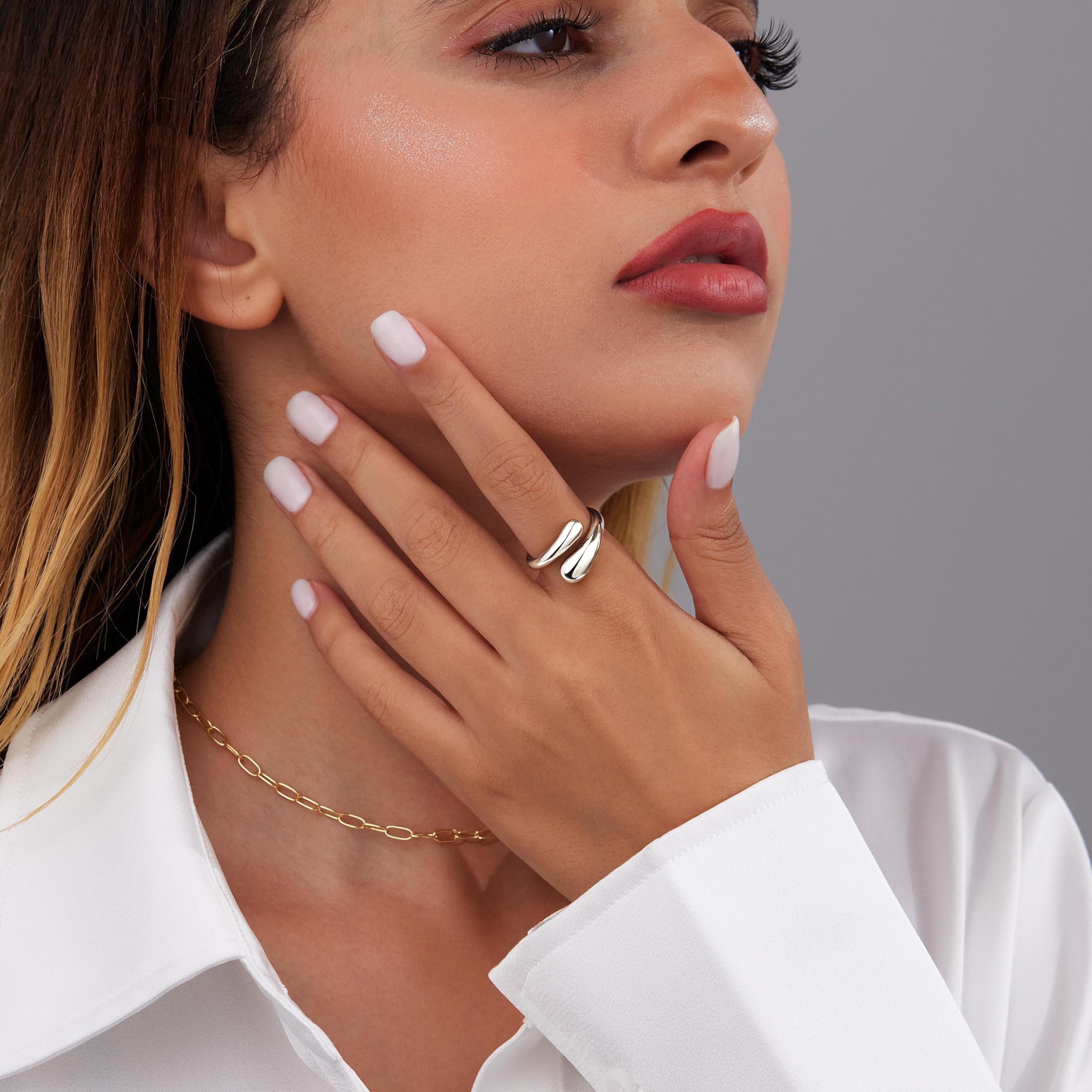 Ringe Gold Silber für Damen Edelstahl Wasserfeste Verstellbare Statement Goldene Stapelringe Fingerring Ehering Modeschmuck