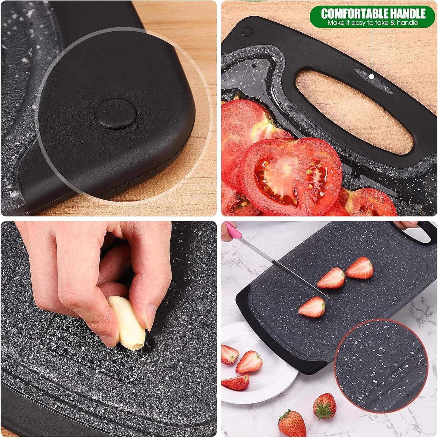 Set Taglieri Da Cucina Vikcvcsc - 3 Pezzi In Plastica, Antiscivolo, Con Scanalatura, Senza BPA, Nero