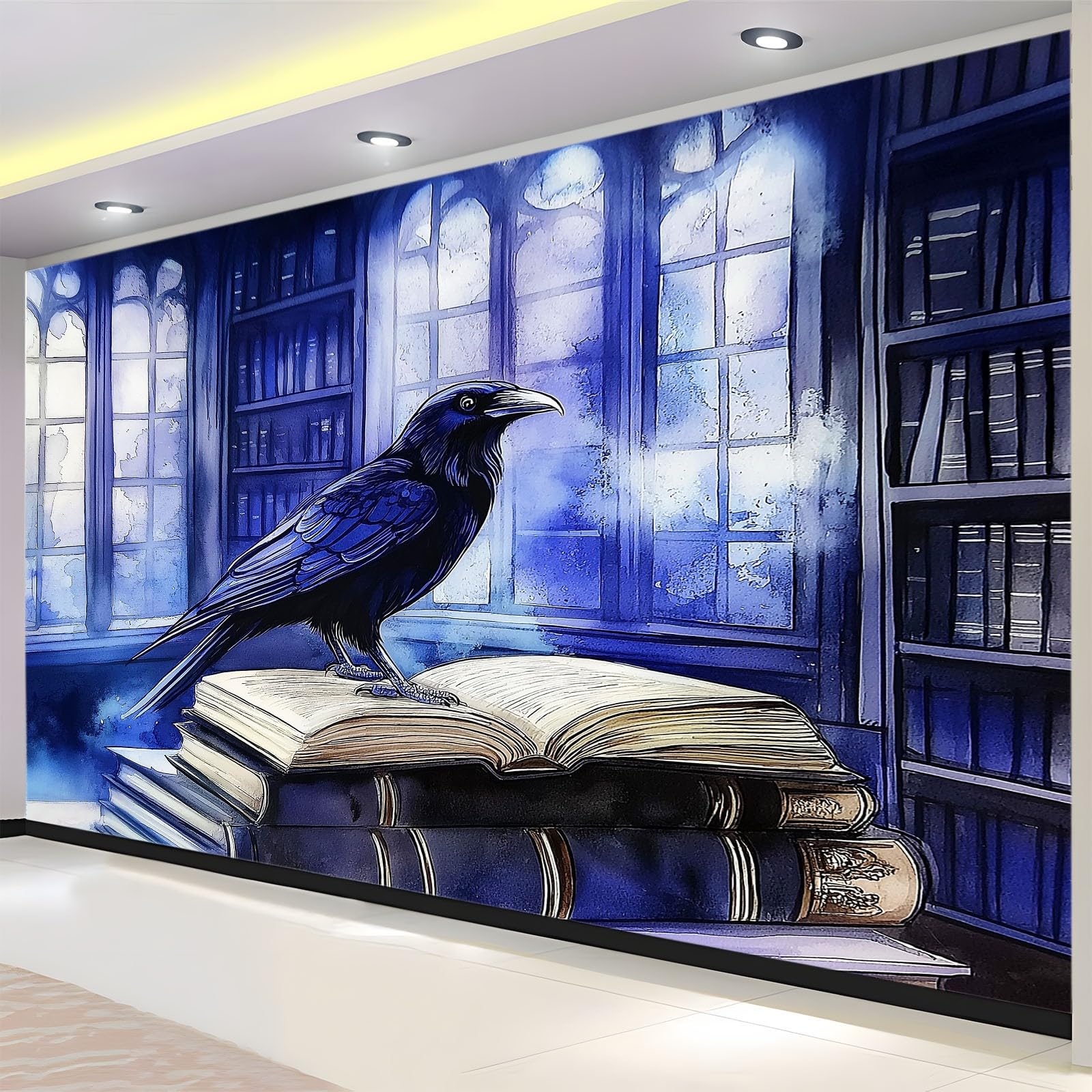 Générique Tapeta ścienna sypialnia akwarela zamek książki kruk 350 x 256 cm plakat olbrzymi fototapeta 3D obrazy ścienne gobelin fotograficzny, salon pokój dziecięcy tło ściana panoramiczna tapeta