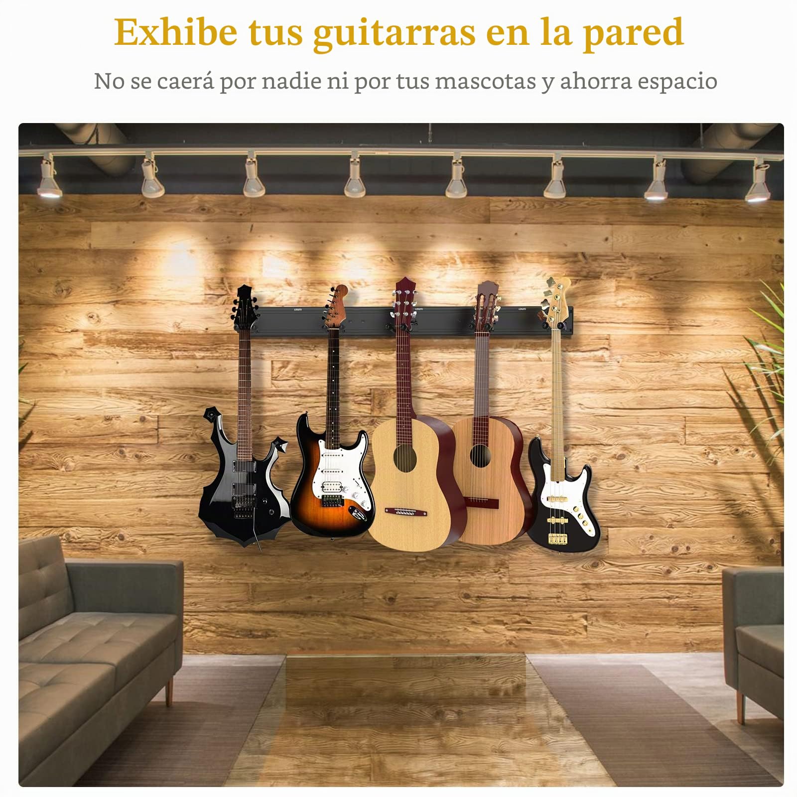 LEKATO Soporte de pared multiinstrumento: guitarra, bajo, banjo, mandolina, violín, colgador ajustable para violonchelo, paquete de 5