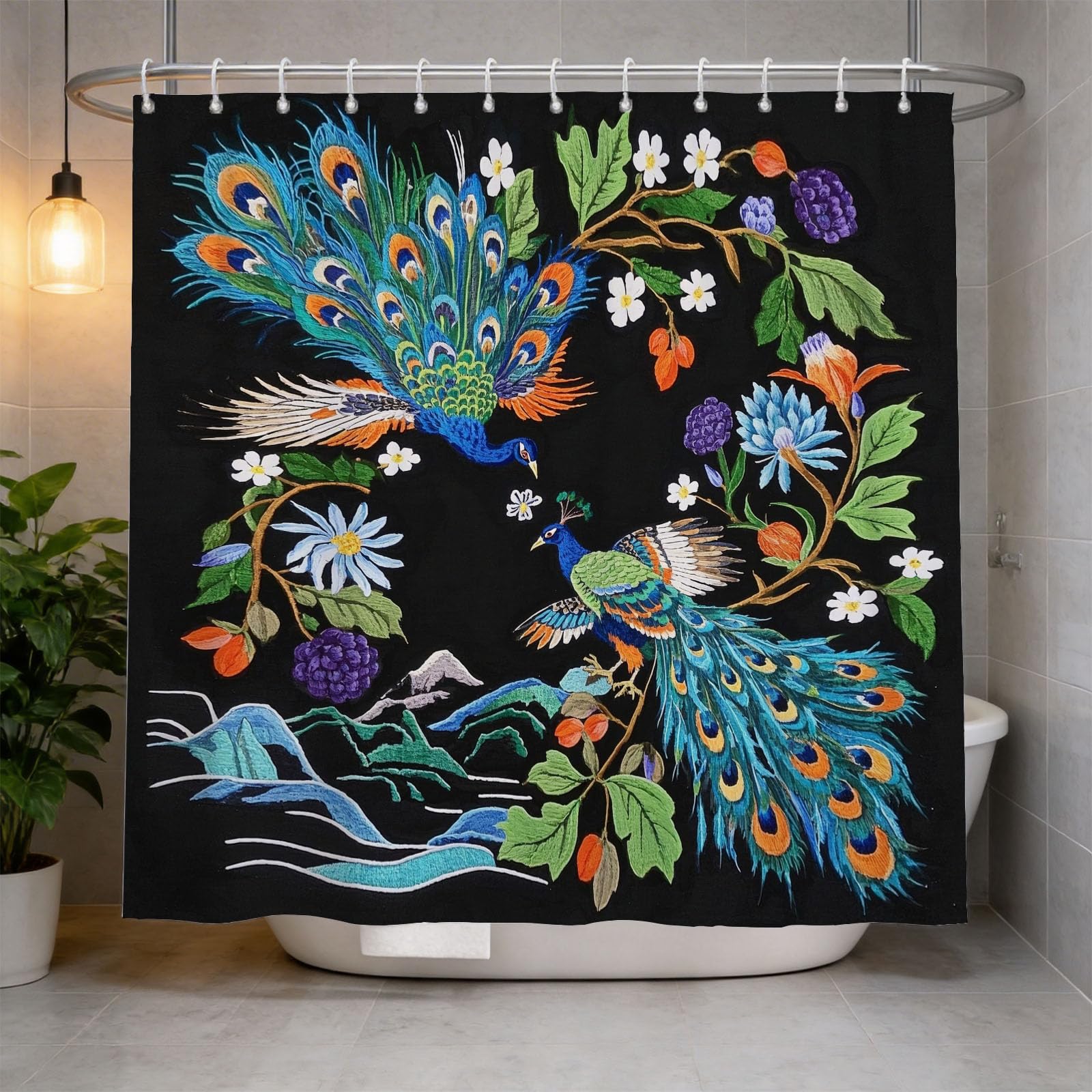 Hongduo 3D Peacock Bird Shower Curtain for Stalls Bathtubs Flower Bathroom Decor Shower Curtain Set Polyester Fabric Waterproof 180x200cm/71X79 Inch with Hooks