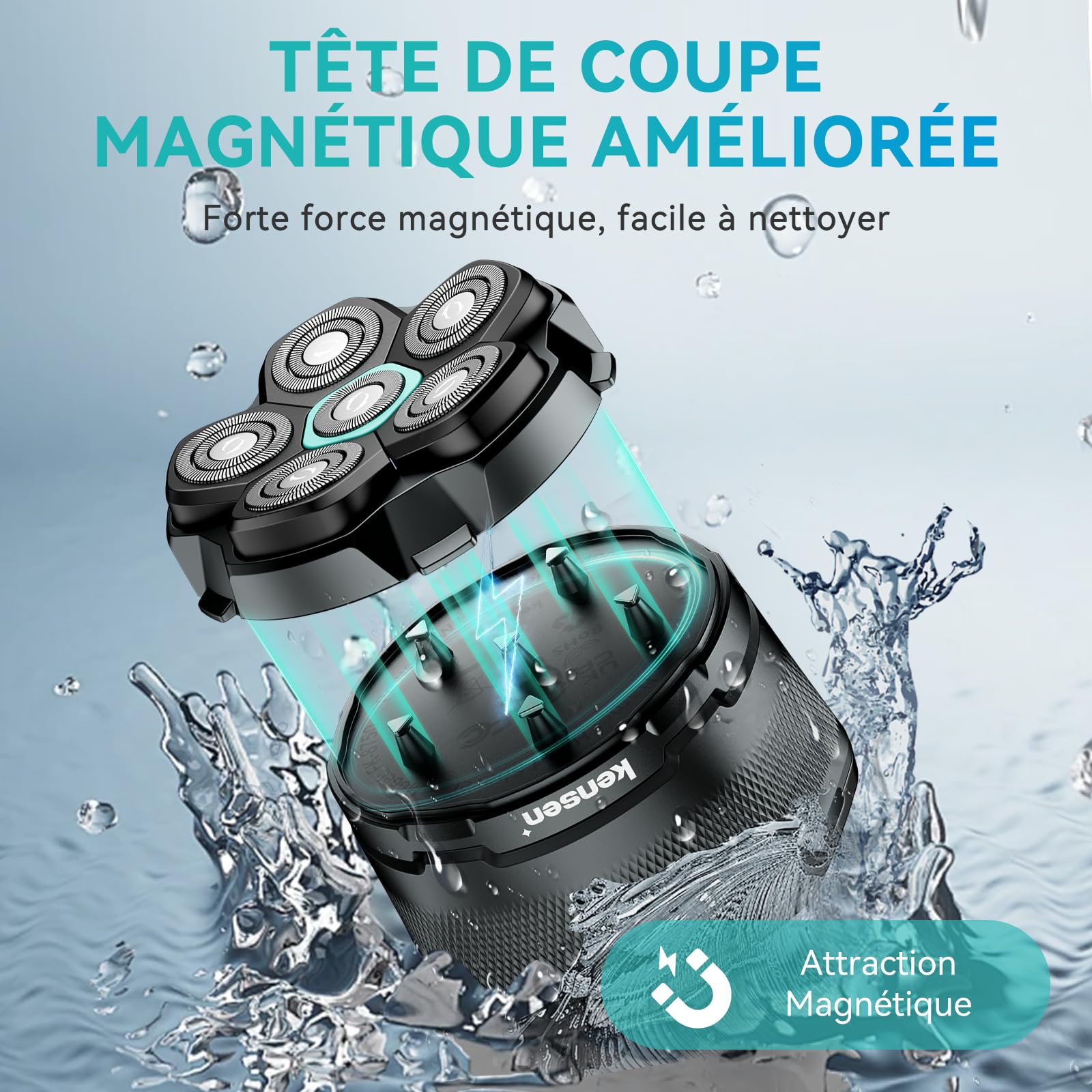 kensen Rasoir Tete Chauve Homme 6D Rasoir Electriques Hommes Cheveux 160 mins d'autonomie Rasoir Crane Homme Chauve Étanche Wet & Dry Type-C Tondeuse Crane Chauve sans Fil avec Écran LED