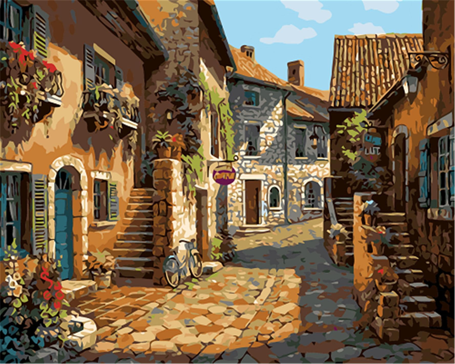CaptainCrafts Paint by Numbers for Adults, Paint by Number DIY Oil Painting Paint by Number Kits Linen Canvas 16x20 Inch Wall Art House Decor Gifts (with Frame, Country Towns) — image 1