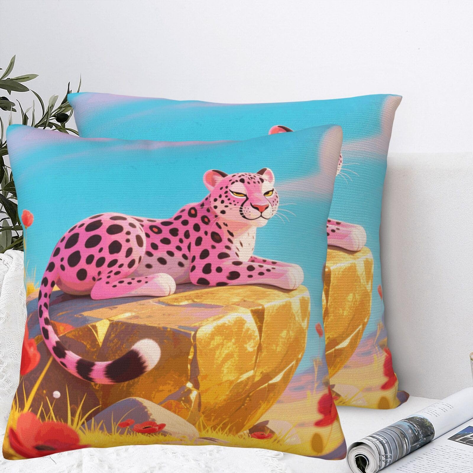 BTCOWZRV Pink Cheetah Plush Throw Pillow Covers 18"X18",Soft Cozy Couch Cushion Covers Decorative Pillow Cases for Holiday Home Bedroom Sofa Decors